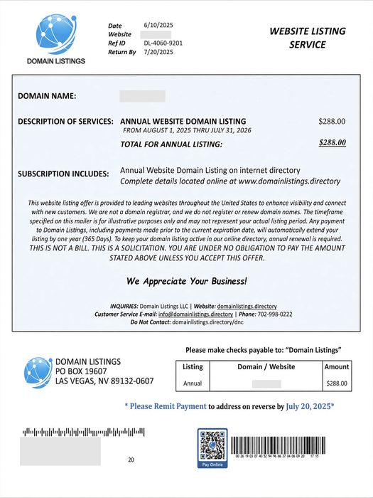 Domain registration solicitation